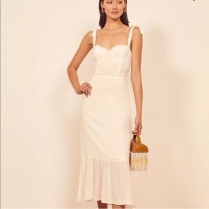 Reformation Ivory sleeveless Nikita Tank Tie Straps Flounce Hem midi Dress 8